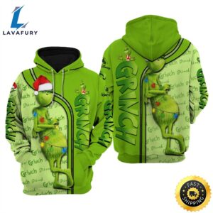 Grinch Grinch With Christmas Light And Hat Green Hoodie