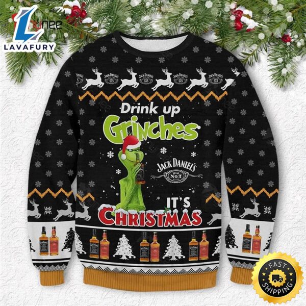 Grinch Ugly Sweater Jack Daniel’s Drink Up Christmas Holiday