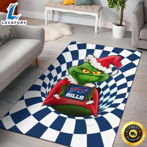 Grinch Wearing Santa Clothes Holding Buffalo Bills Rugs