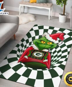Grinch Wearing Santa Clothes Holding Green Bay Parker Rugs