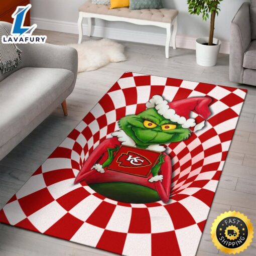 Grinch Wearing Santa Clothes Holding Kansas City Chiefs Rugs