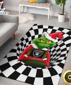 Grinch Wearing Santa Clothes Holding Raiders Rugs Home Decor