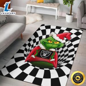 Grinch Wearing Santa Clothes Holding Raiders Rugs Home Decor