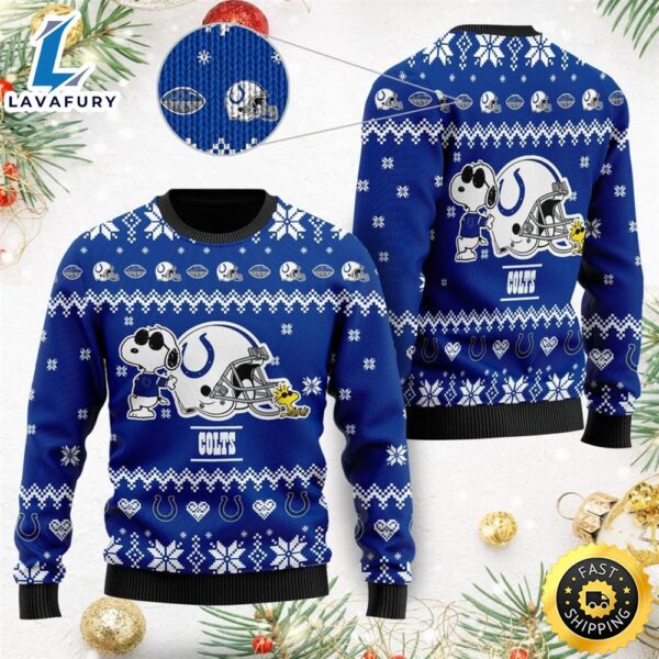 Indianapolis Colts Cute The Snoopy Show Football Helmet 3D All Over Print Ugly Christmas Sweater