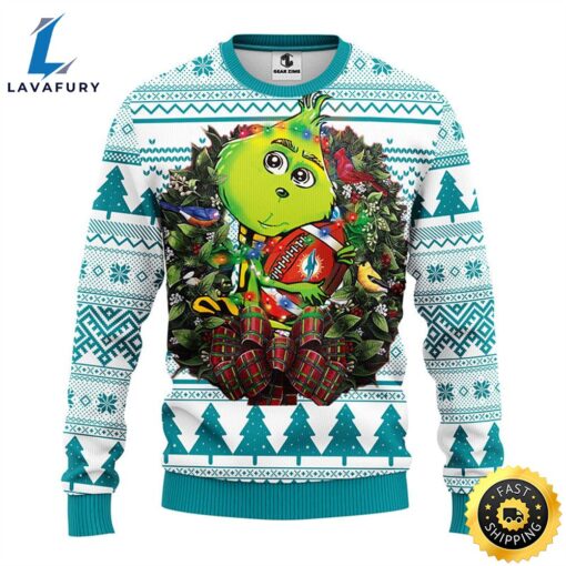 Miami Dolphins Grinch Hug Christmas Ugly Sweater