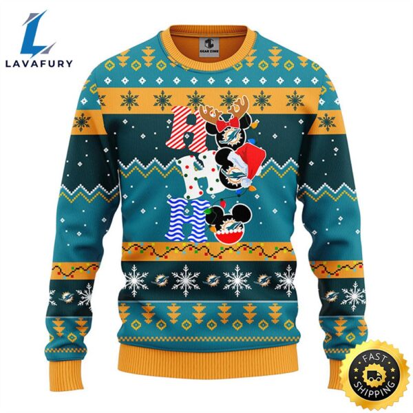 Miami Dolphins HoHoHo Mickey Christmas Ugly Sweater