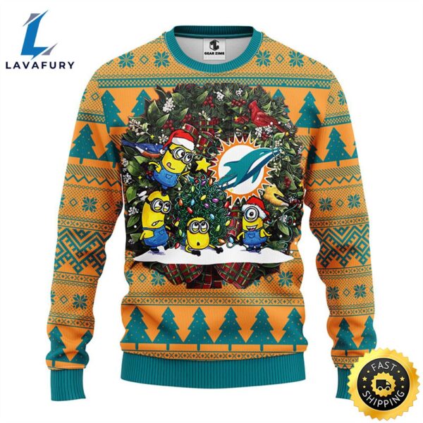 Miami Dolphins Minion Christmas Ugly Sweater