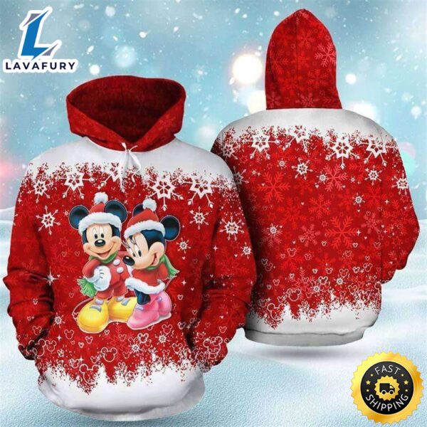 Mickey And Minnie Happy Christmas 3D Printed Hoodie