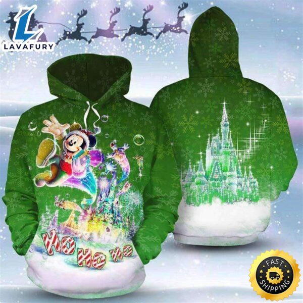 Mickey Merry Christmas Ho Ho Ho Green 3D Printed Hoodie