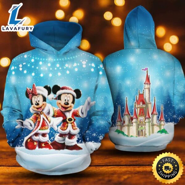 Mickey Minnie Christmas Costume In Blue 3D Printed Hoodie