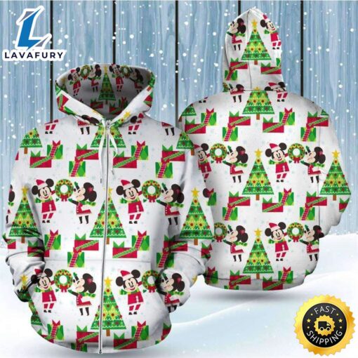 Mickey Minnie Christmas Tree Cute Pattern 3D Printed Hoodie