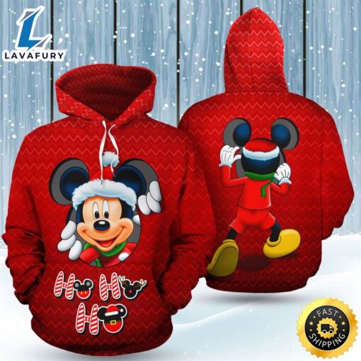 Mickey Peeking Hohoho Christmas Santa Claus 3D Printed Hoodie