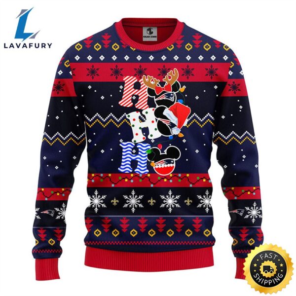 New England Patriots HoHoHo Mickey Christmas Ugly Sweater