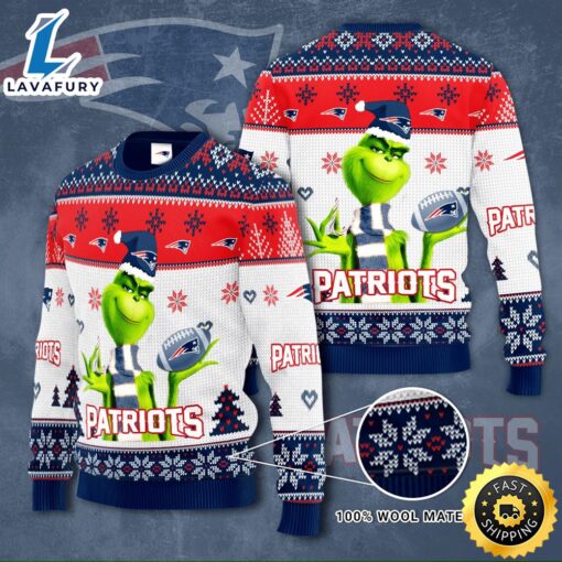 New England Patriots NFL Grinch Knit Ugly Christmas sweater