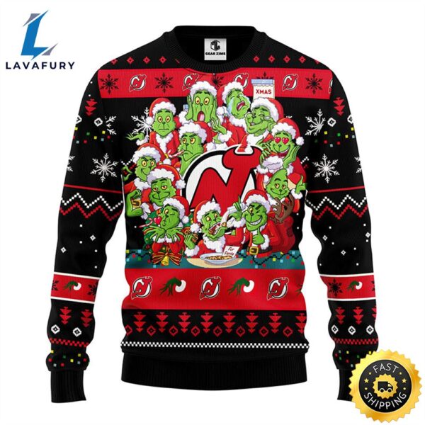 New Jersey Devils 12 Grinch Xmas Day Christmas Ugly Sweater