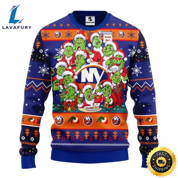 New York Islanders 12 Grinch Xmas Day Christmas Ugly Sweater