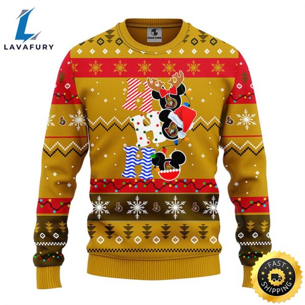 Ottawa Senators Hohoho Mickey Christmas Ugly Sweater
