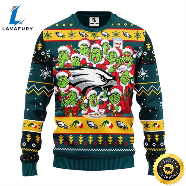 Philadelphia Eagles 12 Grinch Xmas Day Christmas Ugly Sweater