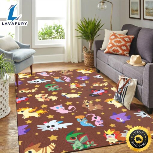 Pokemon Chibi Pattern Cute Brown Rug