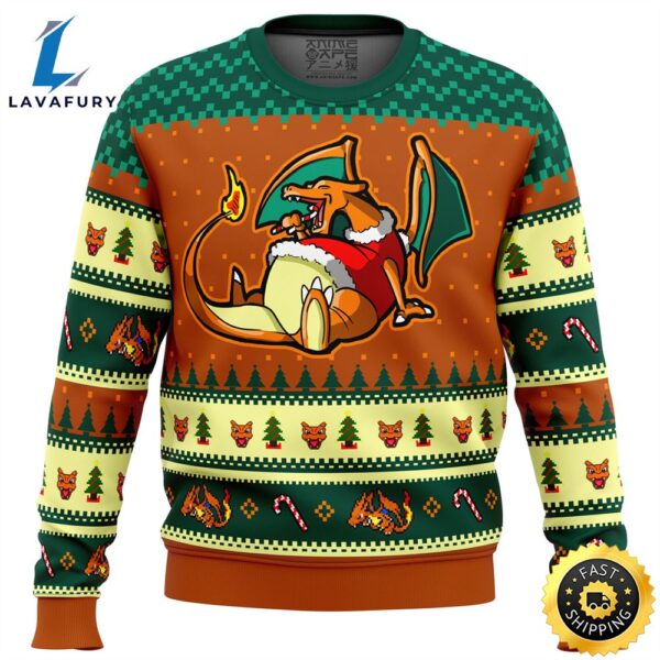 Pokemon Eating Candy Cane Charizard Ugly Christmas Sweater