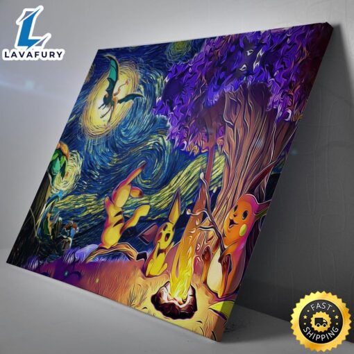 Pokemon Starry Night Campfire Canvas Print Wall Art