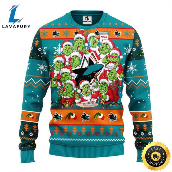 San Jose Sharks 12 Grinch Xmas Day Christmas Ugly Sweater