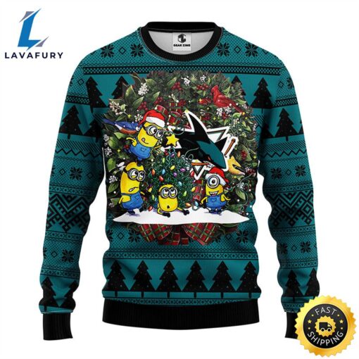 San Jose Sharks Minion Christmas Ugly Sweater