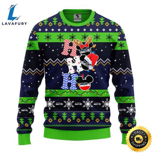 Seattle Seahawks HoHoHo Mickey Christmas Ugly Sweater