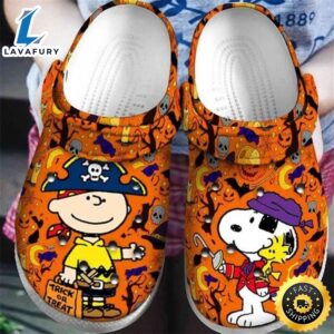 Snoopy Disney W Skull Pattern Classic Clogs Shoes In Orange & Black