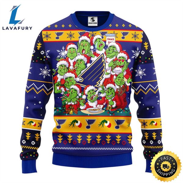 St. Louis Blues 12 Grinch Xmas Day Christmas Ugly Sweater