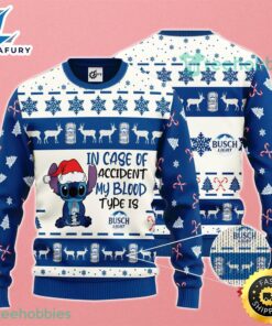 Stitch In Case Of Accident My Blood Type Is Busch Light Ugly Christmas Sweater For Men And Women