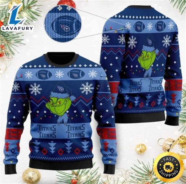 Tennessee Titans American NFL Football Team Logo Cute Grinch Christmas Ugly Sweater
