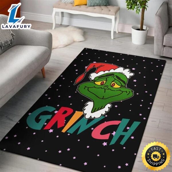 The Grinch Face Wearing Xmas Hat Artwork Rugs Home Decor