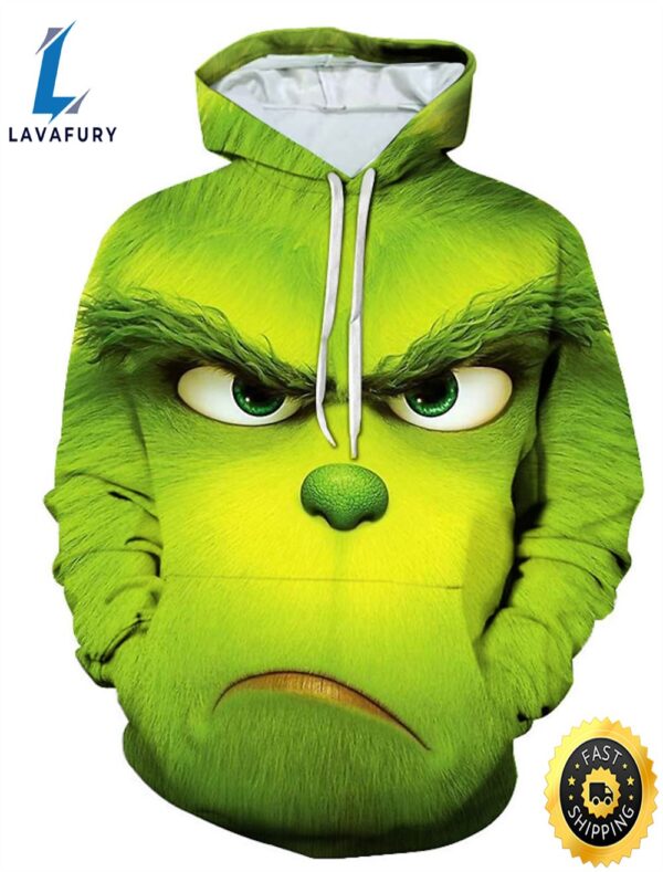 The Grinch Green Face Christmas 3D All Over Print Hoodie