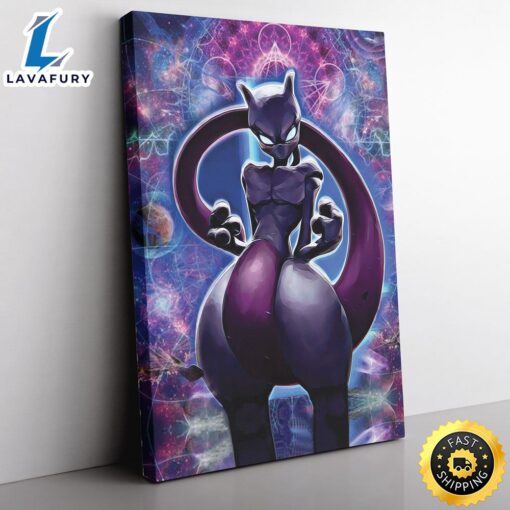 Trippy Cosmic Mewtwo Pokemon Canvas Print Wall Art