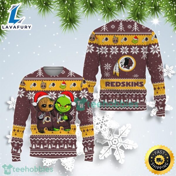 Washington Redskins Baby Groot And Grinch Best Friends Ugly Christmas Sweater