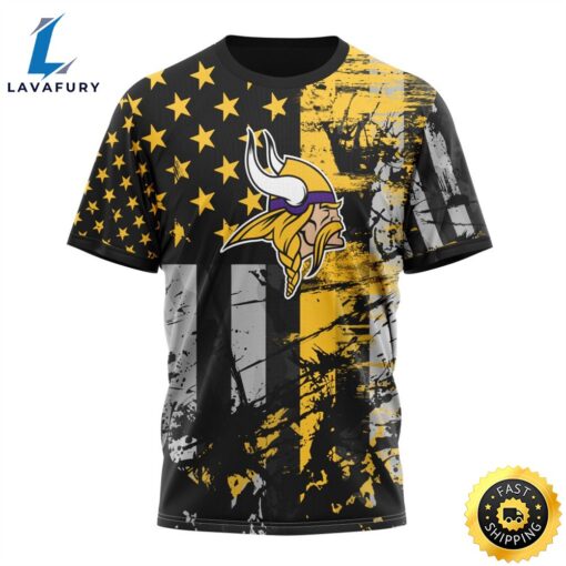 Personalized Minnesota Vikings Classic Grunge American Flag Vetaran 3D Shirt Unisex