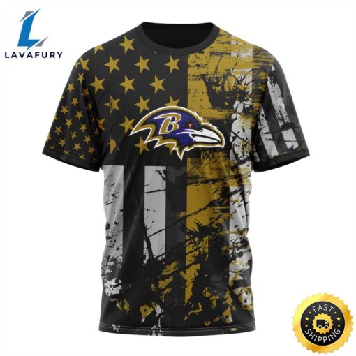 Personalized Baltimore Ravens Classic Grunge American Flag Vetaran 3D Shirt Unisex