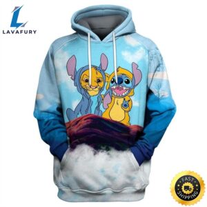 Baby Simba And Stitch Cute Lover 3d Zip Hoodie