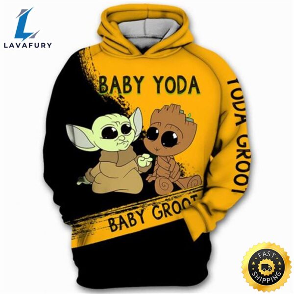 Baby Yoda Baby Groot 3d Printed Hoodie