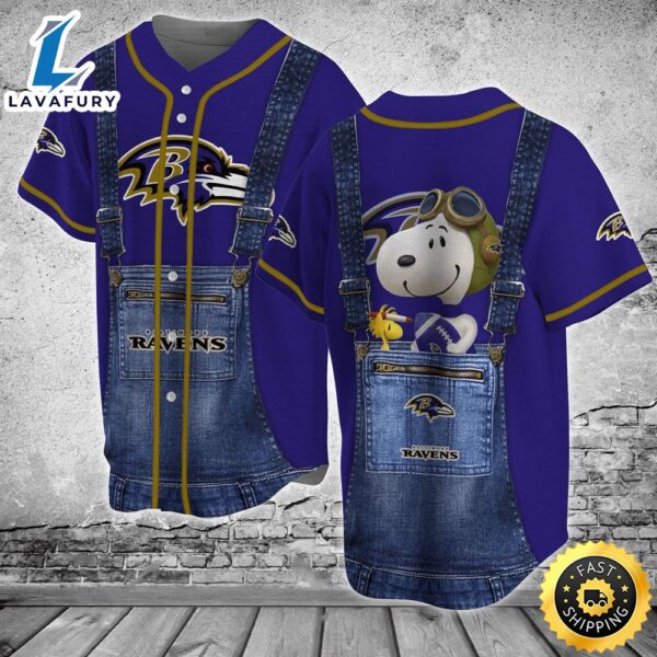 Baltimore Ravens NFL Baseball Jersey Shirt Snoopy