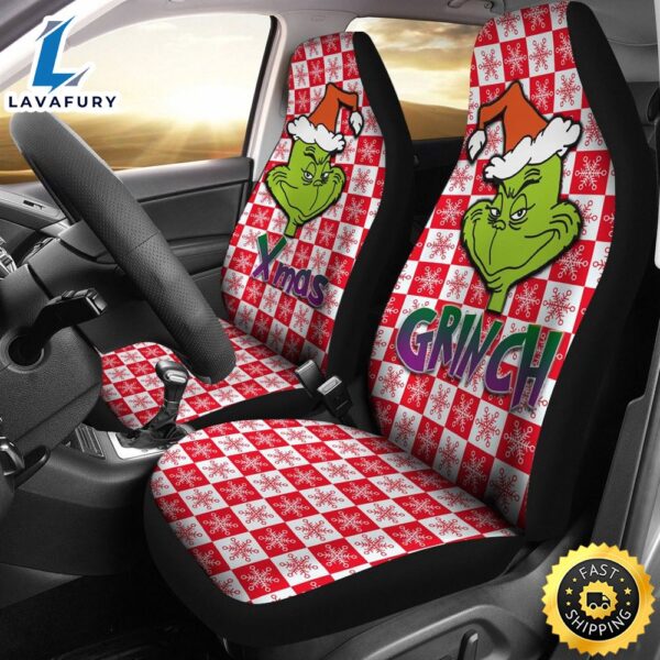 Christmas Car Seat Covers  Smiling Evil Grinch Xmas Red Snowflake Seat Covers