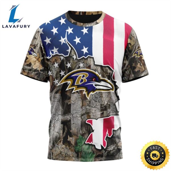 Customized NFL Baltimore Ravens USA Flag Camo Realtree Hunting Vetaran 3D Shirt Unisex