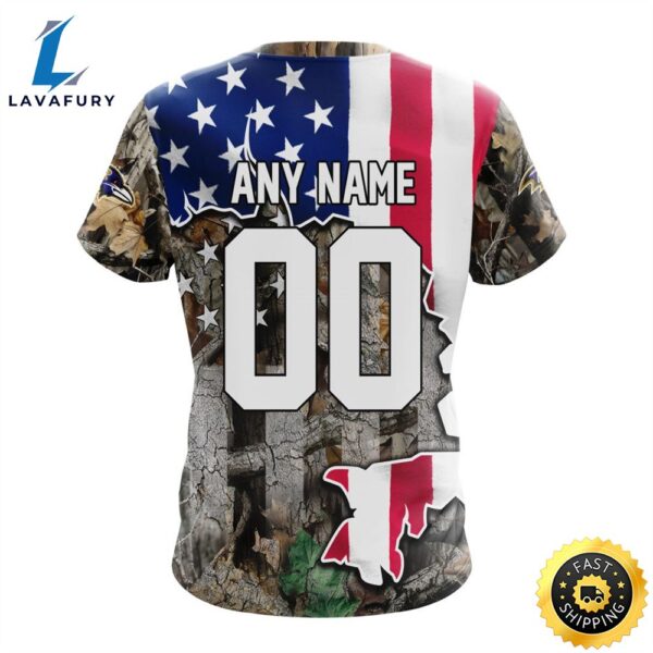 Customized NFL Baltimore Ravens USA Flag Camo Realtree Hunting Vetaran 3D Shirt Unisex