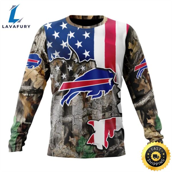 Customized NFL Buffalo Bills USA Flag Camo Realtree Hunting Vetaran 3D Shirt Unisex