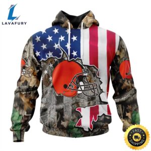 Customized NFL Cleveland Browns USA Flag Camo Realtree Hunting Vetaran 3D Shirt Unisex