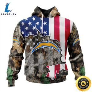 Customized NFL Los Angeles Chargers USA Flag Camo Realtree Hunting Vetaran 3D Shirt Unisex