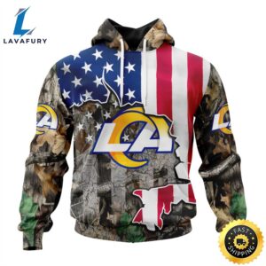 Customized NFL Los Angeles Rams USA Flag Camo Realtree Hunting Vetaran 3D Shirt Unisex