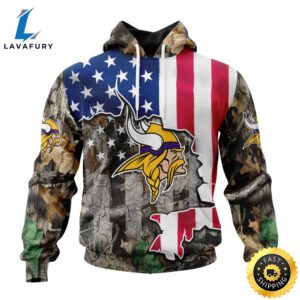 Customized NFL Minnesota Vikings USA Flag Camo Realtree Hunting Vetaran 3D Shirt Unisex