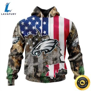 Customized NFL Philadelphia Eagles USA Flag Camo Realtree Hunting Vetaran 3D Shirt Unisex